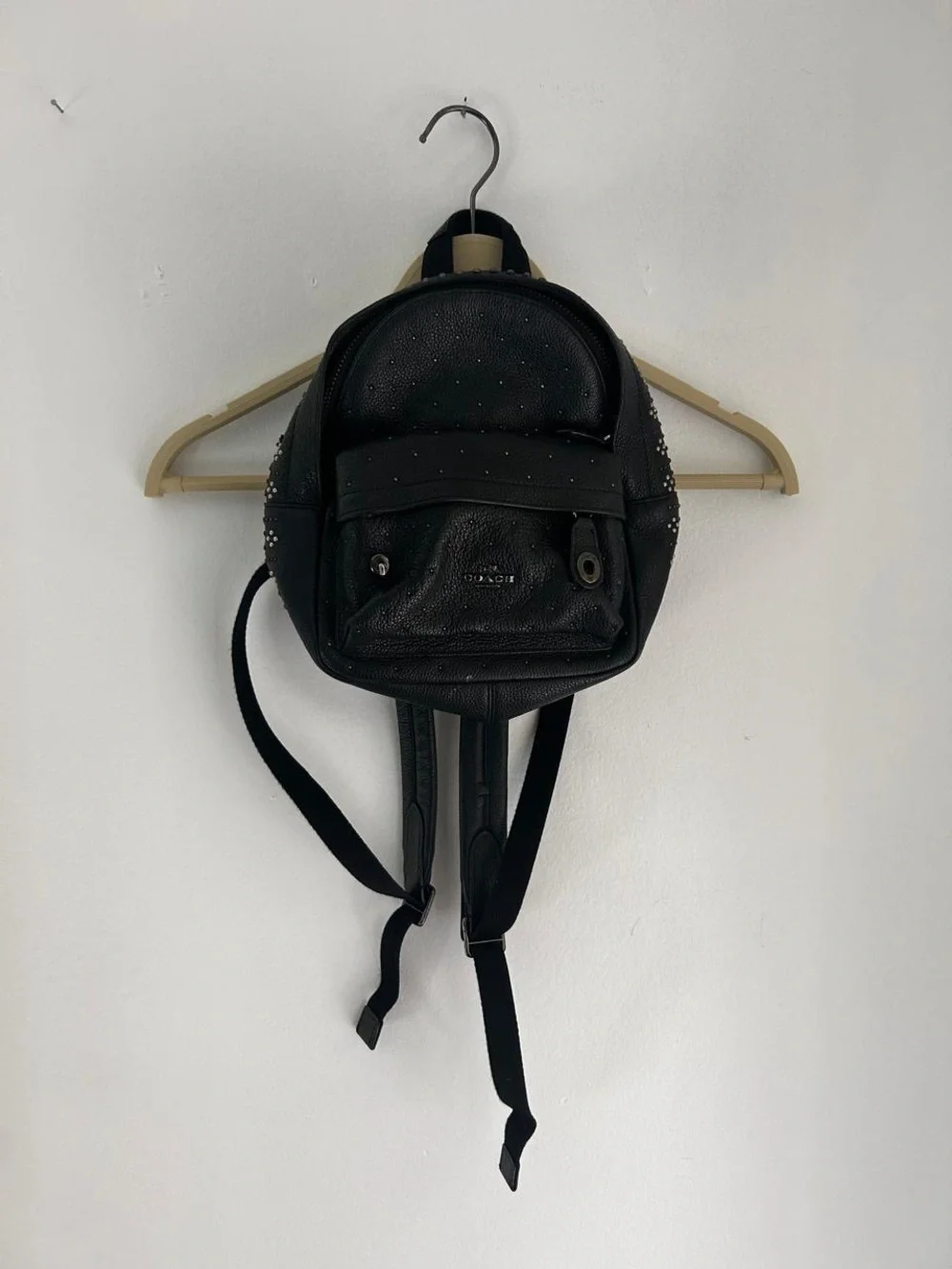 Coach Black Studded Pebbled Leather Mini Backpack